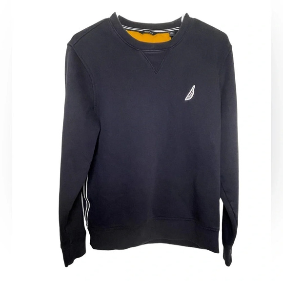 Nautica Sweatshirt Crew Neck Pullover Mens Size Small Navy Blue Logo Long Sleeve - Picture 1 of 7
